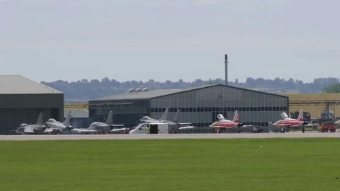 RNAS YEOVIL, United Kingdom - 8th July 2017. Air Force F-16 fighter jet Stock Footage