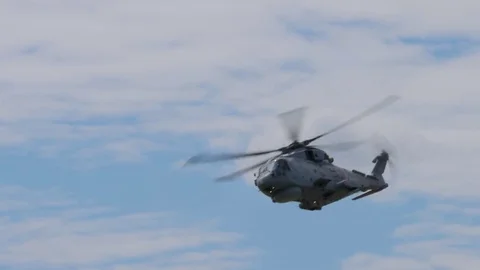 RNAS YEOVIL, United Kingdom - 8th July 2017.: Royal Navy Merlin HM1 at Yeovil Stock Footage