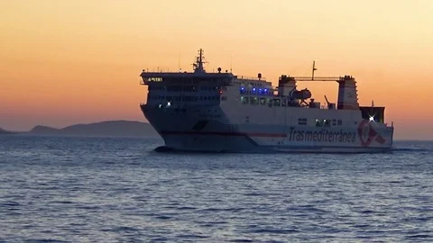 RO-RO ferry with passengers and vehicles approaching to the port of Ibiza. Stock Footage 108189999