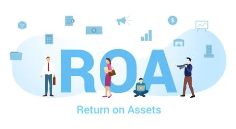 Roa return on assets concept with big word or text and team people with moder Stock Illustration