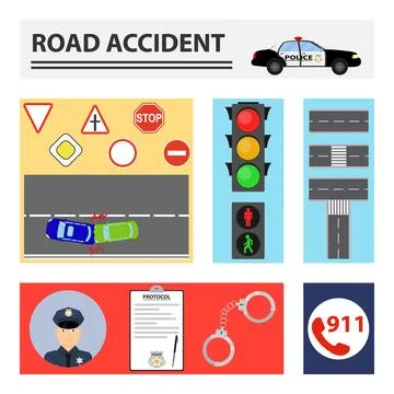 Road accident. The concept of rectangles with elements of road accidents. イラスト素材