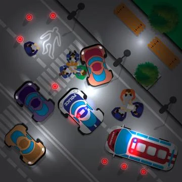 Road accident at the intersection at night. Stock Illustration