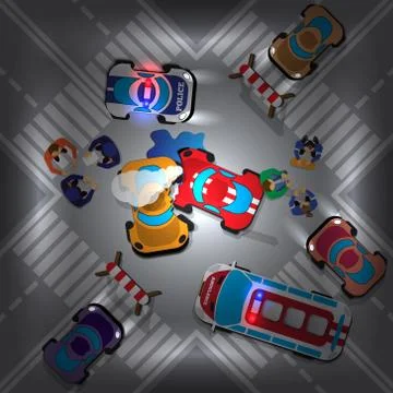 Road accident at the intersection at night. Stock Illustration