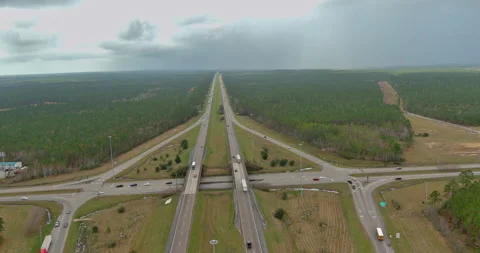 Road aerial top view of I-10 interstate federal highway intersection in near Stock Footage