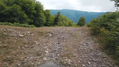 The road against the backdrop of forests and mountains in Abkhazia Stock Footage 110593367