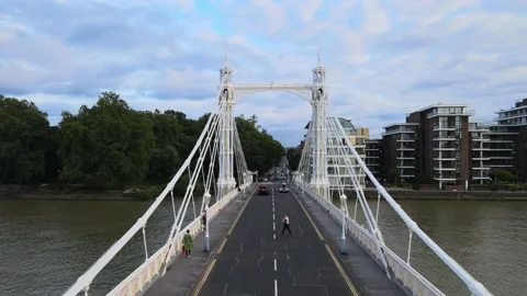 Road on Albert bridge spanning Thames river Vídeos de archivo 160231331