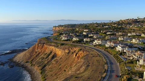 Road Along Ocean Bluffs Stock Footage 99809190