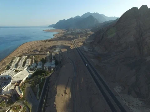 The road along the sea. Dahab. Egypt Stock Footage