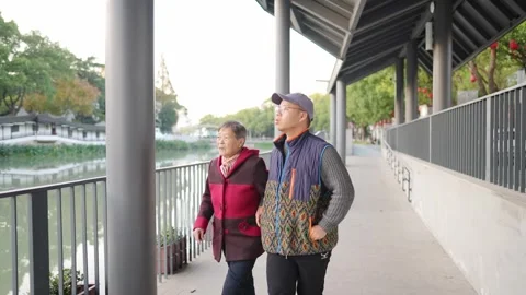 The road along the winter river in the suburbs of Shanghai, China in December. A Видео 300358108