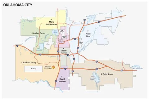 Road and administrative vector map of Oklahoma City, United States, North Stock Illustration