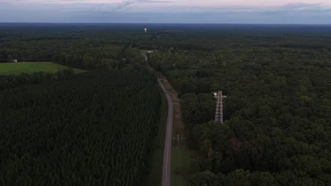 Road and Communications Tower at Planned Data Center Land Stock-Footage 346799752