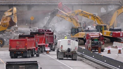 Road and highway construction work for transportation infrastructure Stock Footage 86297791