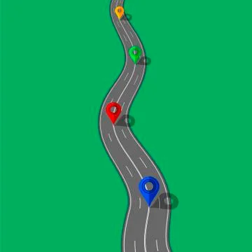 Road and Highway Elements with Markers for City Map Creation. Path Design for Illustrazione stock