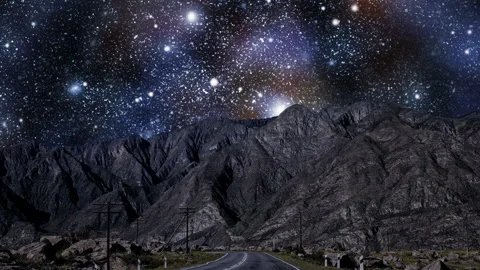 Road and mountains in the background moving starry sky Stock-Footage 88589877