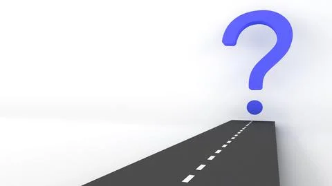 Road and question mark on white background., Leading to questions and doubt.. Stock Illustration