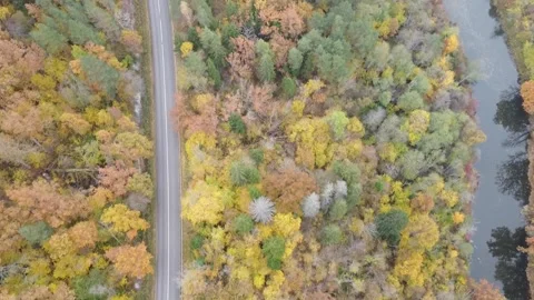 A road and a river from above Stock Footage 153218600