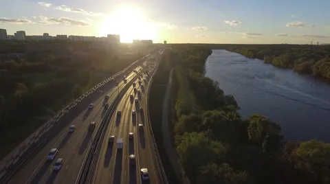 Road and river sunset Stock Footage 55627809