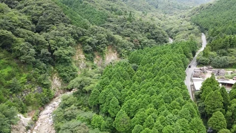 Road and river surrounded by the mountains Stock Footage 261273852