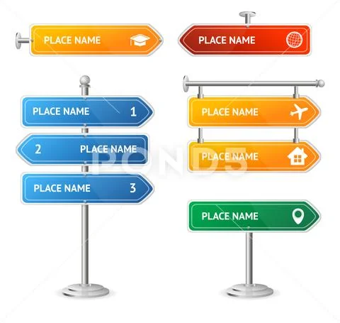 Road and Street Sign Set. Vector Stock Illustration