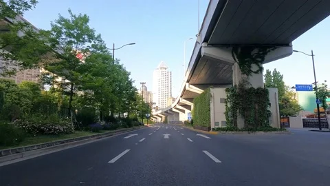 Road and street under the elevated road in Shanghai is under lockdown Stock Footage 194616230