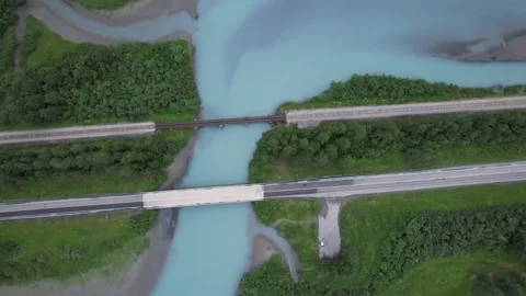 Road and Train Track Over River in Alaska Video stock 217830967