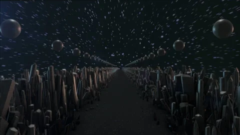 A road on another planet. Perspective. The runway. Stars, meteorites, asteroids. Stock Footage 150551159