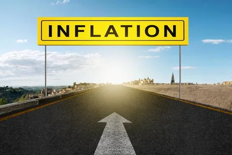 Road arrow to inflation Stock Photos