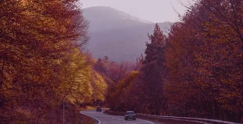 The road in autumn in Stepanavan Stock Photos