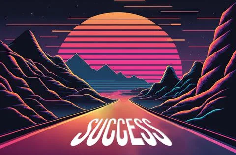 Road background retro style with success word. New Resolution or new year g.. Stock Illustration