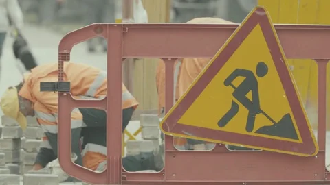 Road barrier and road repair sign Stock Footage