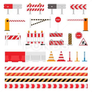 Road barrier vector street traffic-barrier warning and barricade blocks on Stock Illustration