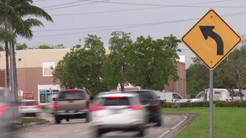 Road Bends Sign Frame Right Traffic Passing Roto-Rooter Stock Footage 200881111