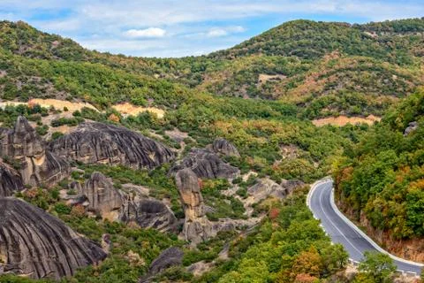 Road between Meteora rocks Stock Photos