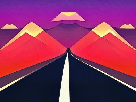 Road between mountains illustration Stock Illustration