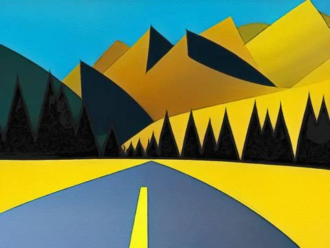 Road between mountains illustration Stock Illustration