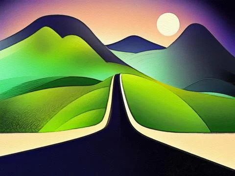 Road between mountains illustration Stock Illustration