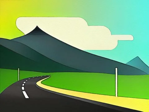Road between mountains illustration Stock Illustration