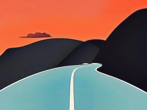 Road between mountains illustration Stock Illustration