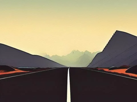 Road between mountains illustration Stock Illustration