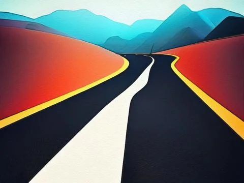 Road between mountains illustration Stock Illustration