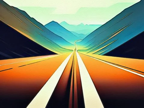 Road between mountains illustration Stock Illustration