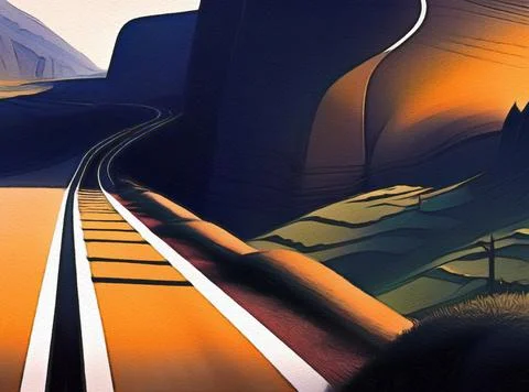 Road between mountains illustration Stock Illustration