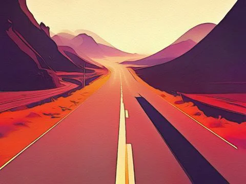 Road between mountains illustration Stock Illustration