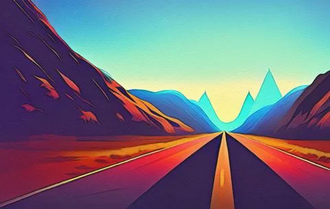 Road between mountains illustration Stock Illustration