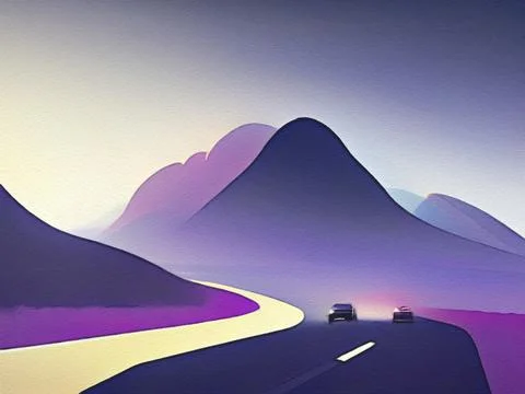 Road between mountains illustration Stock Illustration