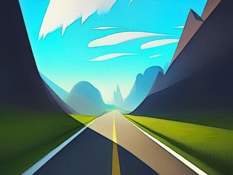 Road between mountains illustration Stock Illustration