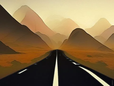 Road between mountains illustration Stock Illustration