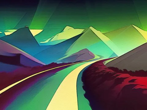 Road between mountains illustration Stock Illustration