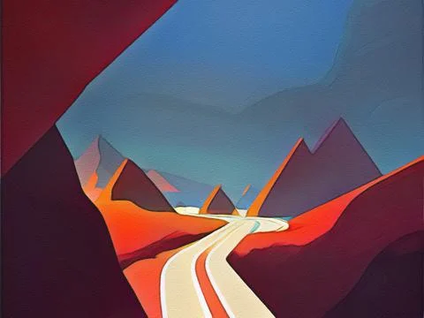 Road between mountains illustration Stock Illustration