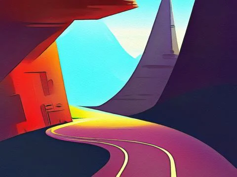 Road between mountains illustration Stock Illustration